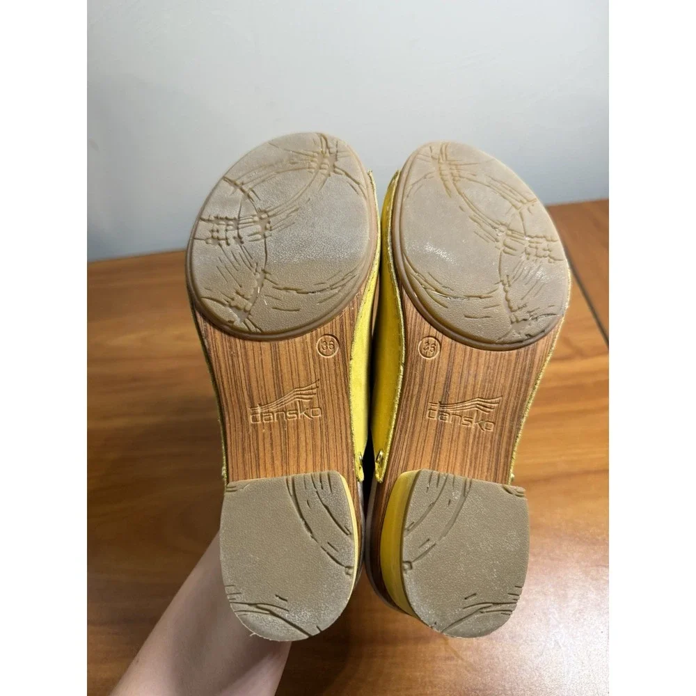 Dansko Yellow Maci Mule Sandals Nubuck Leather Wood Clog Slip On EU 36 US 5.5/6